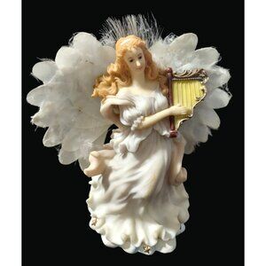 Musical and Light up Fiber Angel Figurine With Harp And Feathered Wings SO2 N